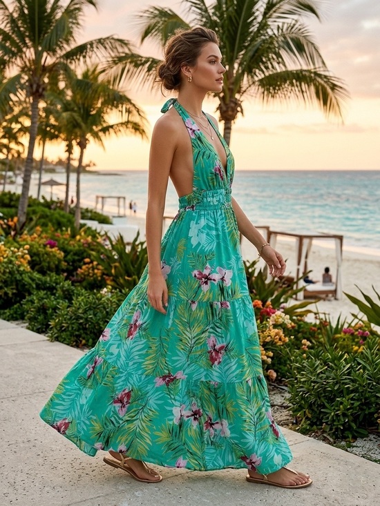 New York & Company Dresses & Skirts - New York & Company Tropical Floral Halter Maxi Dress NWT Large